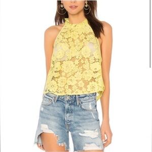 Free People Sweet Meadow Dreams Lace Top in Chartreuse Size Large
